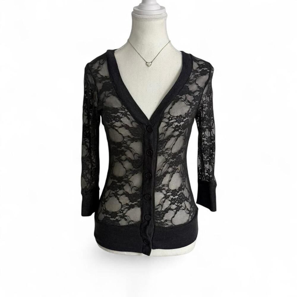 Lace Button Up Sheer Layering Top - Sweater Size Medium